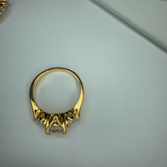 14K Gold Plated Sterling Silver Round Cubic Zirconia CZ Swirl Bridal Set… - Picture 8 of 8